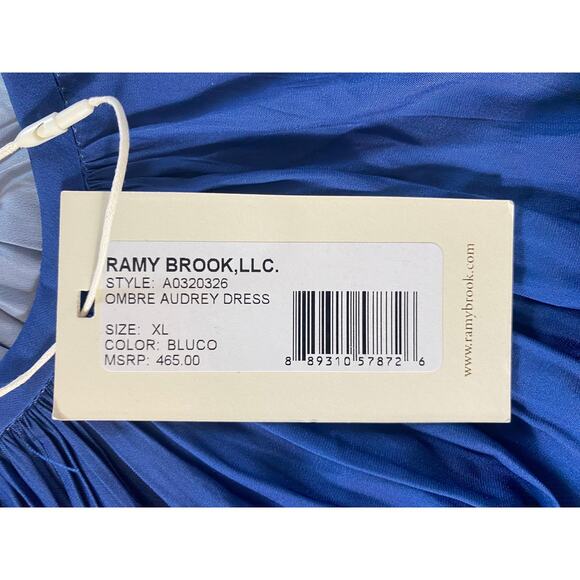 NWT RAMY BROOK DRESS MIDI BLUE OMBRE AUDREY SMOCKED BLOUSON FLOWY QUIET LUXURY - Picture 4 of 16